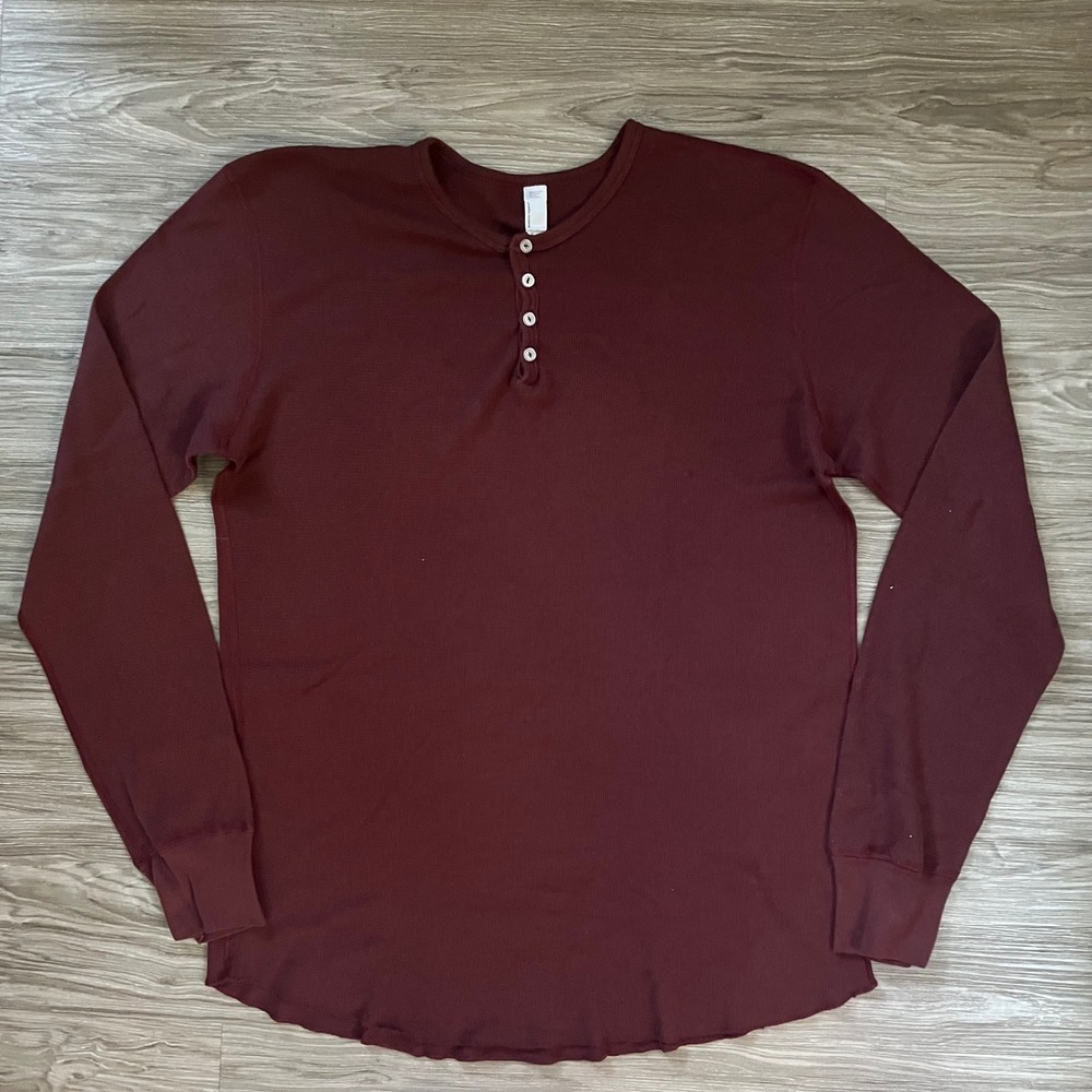 American Apparel Mens XL Henley Shirt Burgundy Dexter Morgan Thermal Long Sleeve